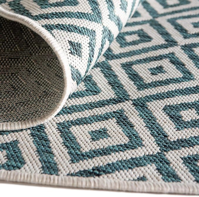 Unique Loom Jill Zarin Outdoor Collection Area Rug - Costa Rica (5' 3' x 8' Oval, Teal/ Ivory)