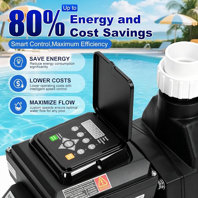 Variable Speed Pool Pump Inground 2.0HP,High Flow Energy Efficient Pumb | for In/Above Pool,Built-in Timer,Rain Cover,Quiet Self-Priming,Large Filter Basket