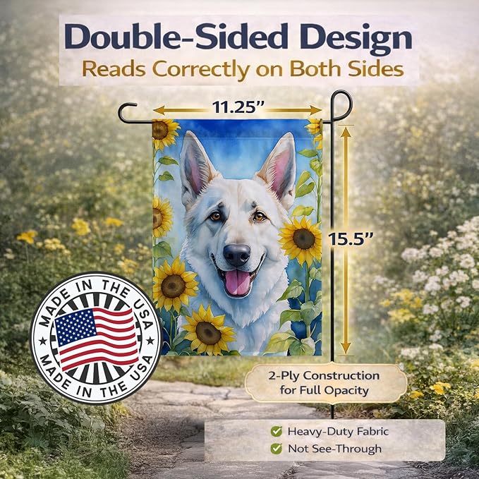 Caroline's Treasures DAC6083GF White German Shepherd in Sunflowers Garden Flag Mailbox Flag Decorative Yard Flag Banner Outside Patio Artwork Yard Flower Beds, Garden Size, Multicolor