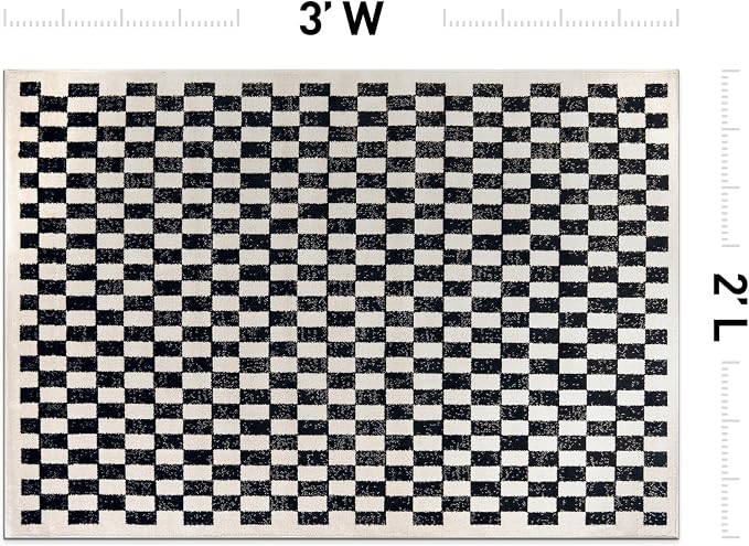 Rugshop Contemporary Checkered Grid Contrast Area Rug Soft Black 2' x 3' | Rectangular, Size 2' x 3', Living Room, Bedroom, Dining Room, Home Office, Kitchen, Entryway, Hallway, Nursery, Kids Room