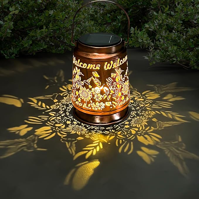 KY&BOSAM Solar Lanterns Outdoor Waterproof Unique Sunflower Garden Decor Birthday Gifts for Women Mom Grandma Hang Solar Lights Metal Solar Powered Decoration Outside for Yard Patio Backyard Pathway