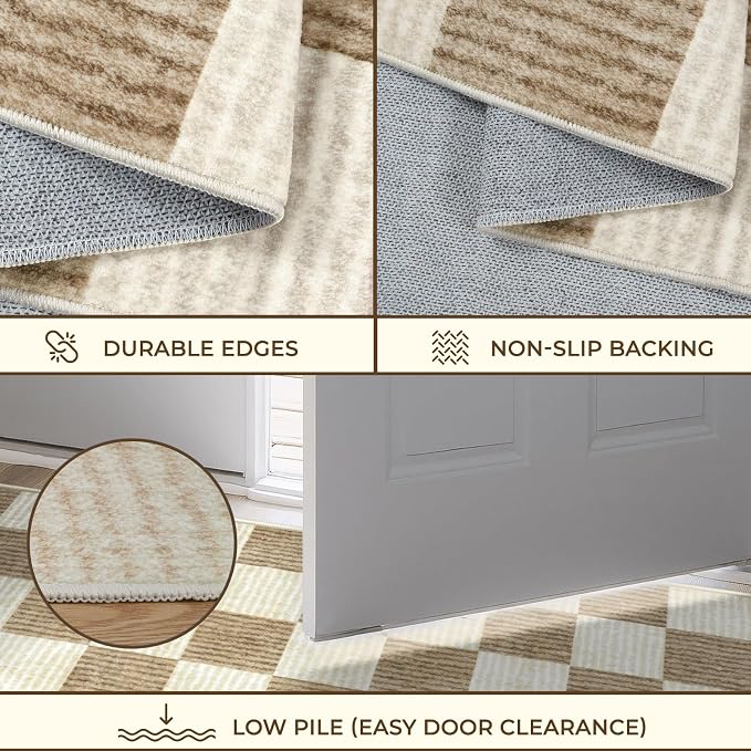 LIVEBOX 8x10 Area Rugs for Living Room, Checkered Non-Slip Washable Rugs, Farmhouse Neutral Classic Geometric Pattern Large Boys Area Rug for Bedroom, Carpet for Dining Room Office(Brown,8'x10')