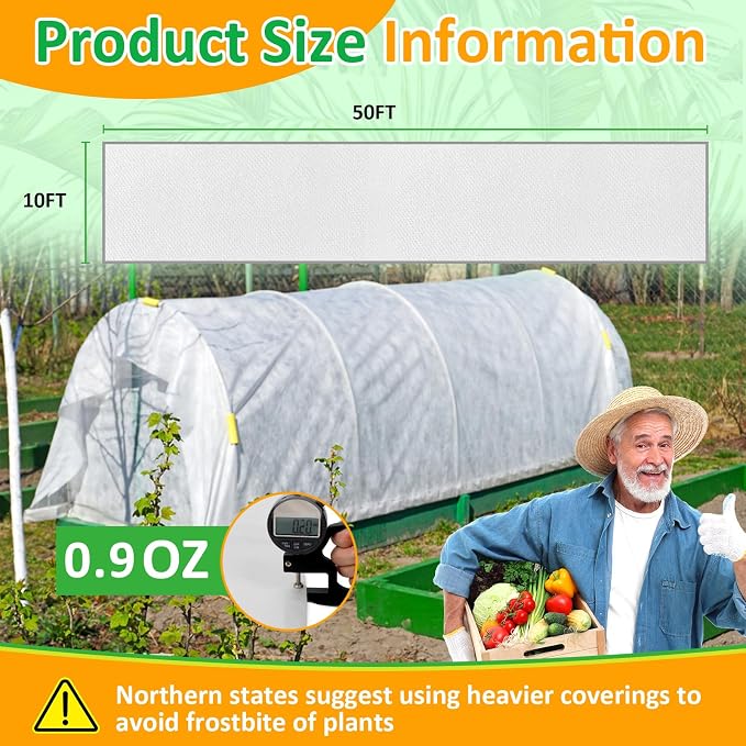 White Plant Covers Freeze Protection, 10 x 50 ft - 0.9 oz/yd² Frost Cloths for Outdoor Plants, Tree Covers Freeze Protection, Winter Garden Blanket, Sun Cover for Plants for Greenhouse, Vegetables