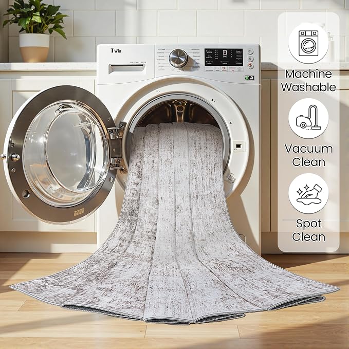 Washable 6x9 Abstract Grey White Area Rugs for Living Room | Large Modern Neutral Rugs Soft Non Slip Stain Resistant Low Pile Carpet Dining Room Bedroom Indoor Nursery Home Office