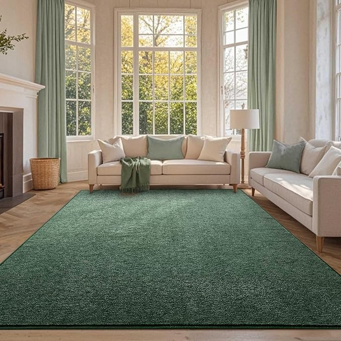 6x9 Large Green/White Area Rug Non-Slip Washable for Living Room Bedroom | Soft丨Stays Put丨Low Pile Thin丨Lays Flat丨Kid & Pet Friendly丨Dorm丨Dining Room丨Nursery丨Playroom丨Indoor丨Laundry丨Carpet丨Home Decor