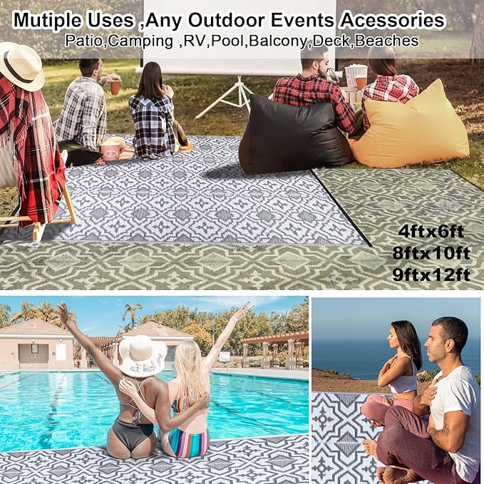 Alfolo Outdoor Rug for Patios Clearance 4X6 Waterproof Reversible Plastic Straw Rug RV Camping Mat Outside Area Rug Carpet for Camping RV,Porch,Deck,Balcony,Camper,Backyard
