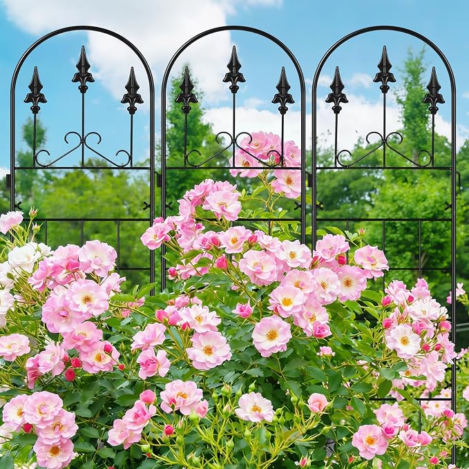 3 Packs Metal Garden Trellis for Climbing Plants (65.3'' x 40'') Rustproof Metal Garden Flower Rose Trellis, Outdoor Climbing Clematis Trellis Cucumbers Support for Courtyards Lawns