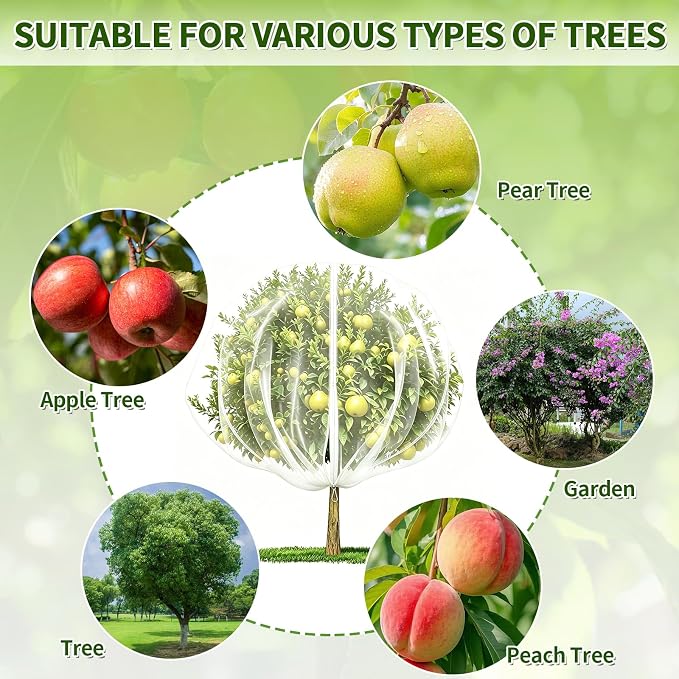 15×15FT Extra Large Fruit Tree Netting with Double Zipper and Drawstring, Durable Mesh Cover for Birds Squirrels Deer & Cicadas, Reusable Plant Protection Net for Garden Bushes