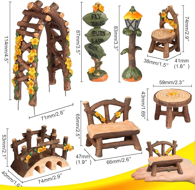 Fairy Garden Accessories, LATTOOK 8PCS Miniature Table and Chairs Set Fairy Garden Furniture Ornaments Kit for Home Outdoor Micro Landscape Decoration