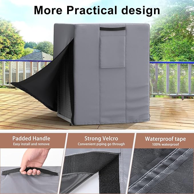 Mrrihand Central Air Conditioner Cover for Outside Units Waterproof Heavy Duty AC Unit for Outdoor Large AC Cover for Winter (24"X24"X22")-Grey