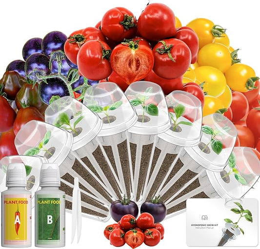 Mixed Cherry Tomato Seed Pod Kit Compatible with AeroGarden, Ahopegarden,URUQ, LETPOT Hydroponic Growing System, 8 Complete Pods with Red, Golden, Black, Purple & Strawberry Fruit Tomato Seeds