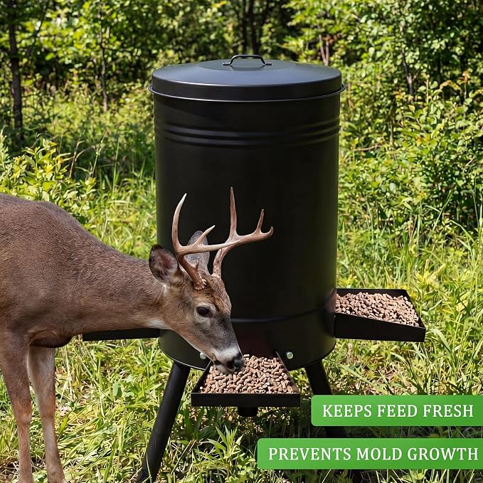 1 Pack Black 55 Gallon Drum Lid with Handle Feeder Part Steel 3 Deep Heavyweight 9 lb Heavy Duty Waterproof Dustproof for Deer Turkey Feeder Fit Most 55 Gallon Rain Barrel