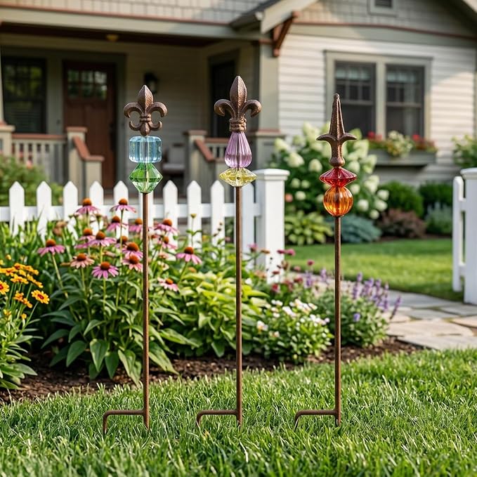 Garden Stake Outdoor Metal Garden Stake Plant Pick Cute Metal Stick Art Ornament Decor for Lawn Yard Patio,3PCS, 25" H Magic Wand