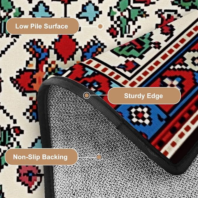 10x14 Area Rugs for Living Room Colorful Oriental Mosaic Traditional Geometric Ornament Floral Motifs Washable Large Area Rug for Bedroom Non Slip Outdoor Carpets Soft Mats Kitchen Home Office Decor