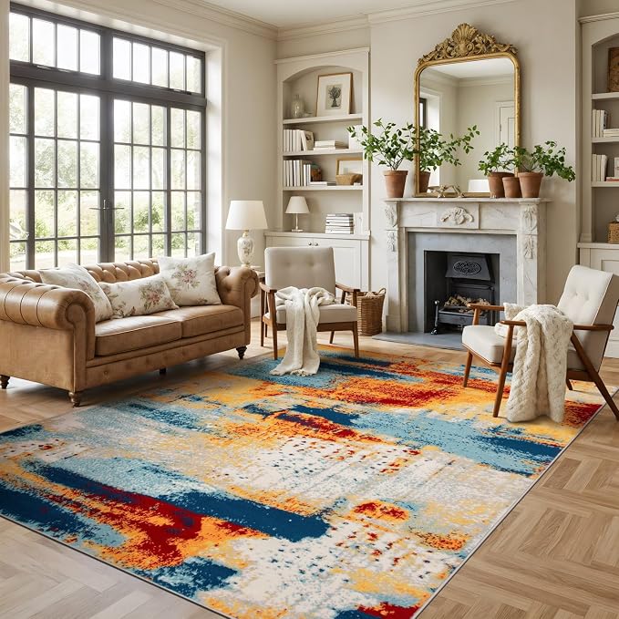 Rugshop Novel Abstract Fade-Resistant Area Rug Multi 10' x 14' | Stain Resistant,Bedroom, Dining Room, Home Office, Kitchen, Entryway, Hallway, Nursery, Kids Room, Guest Room