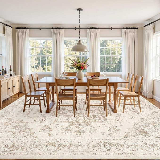 4x6 Area Rugs Living Room: Bedroom Washable Carpet Beige/Ivory | Vintage Boho Soft Small Indoor Decor Floor Non-Slip Low Pile Neutral Farmhouse Entryway Laundry Bathroom Bedroom Beside Rugs