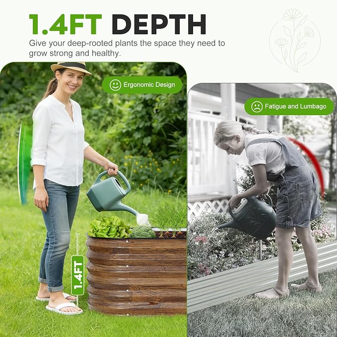 Galvanized Raised Garden Bed Outdoor- 2PCS 8x2x1.4ft Oval Steel Raised Beds for Gardening, Metal Planter Box with Protective Strip and Gloves for Vegetables, Flowers, Fruits (Brown)