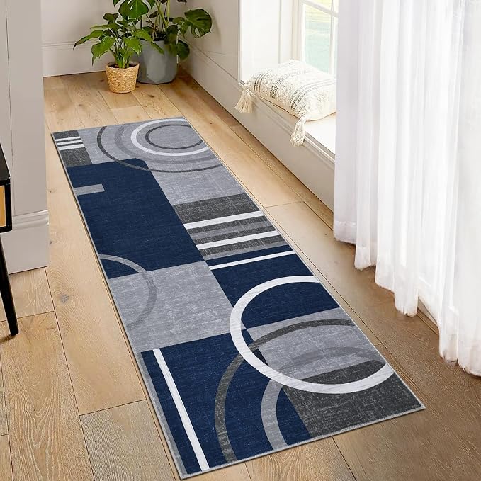 RUGSREAL Runner Rug 2x6 Modern Geometric Area Rug Non Slip Hallway Rugs | Contemporary Abstract Circles Rug CarpetLow Pile Indoor Floor Cover for Kitchen Bedroom