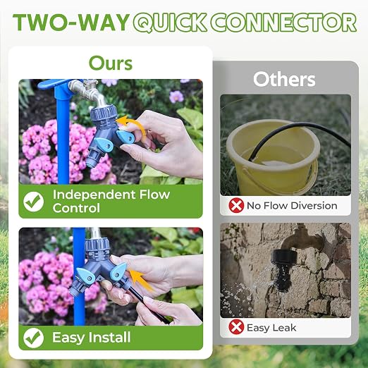 HIRALIY 100FT Garden Watering System with 16 360° Adjustable Copper Mist Nozzles, Quick-Connect Drip Irrigation Kit for Raised Beds, Patio Pots and Greenhouses