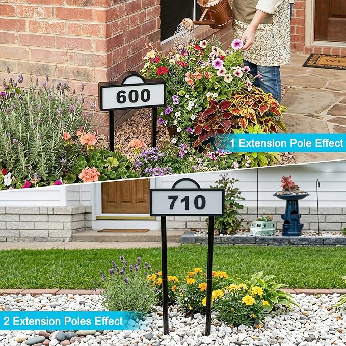 Solar Address Signs for Yard, Solar Powered Address Sign with Warm White & Cold White, IP65 Waterproof Solar House Numbers for Outside, LED Illuminated Plaques Wall Mounted & In Ground