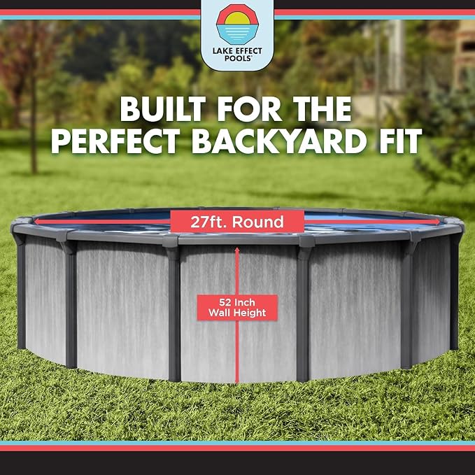 Lake Effect Pools 'Lanai' 21 ft Round Above Ground Swimming Pool | 52 Inch Resin Protected Steel Sided Walls | Bundle Includes: 25 Gauge Unibead Liner & Widemouth Skimmer