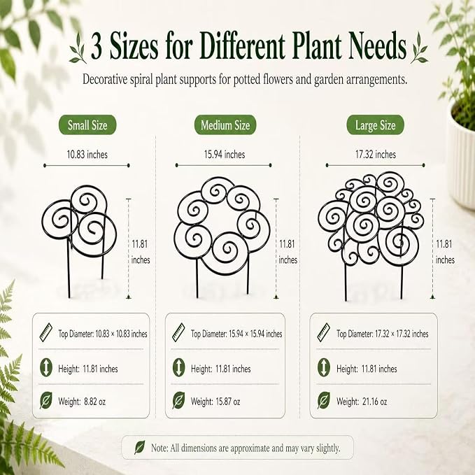 Spiral Metal Plant Support Ring, Heavy Duty Peony Cage, Rustproof Garden Support for Flowers, with 196in Velcro Plant Ties 2pc