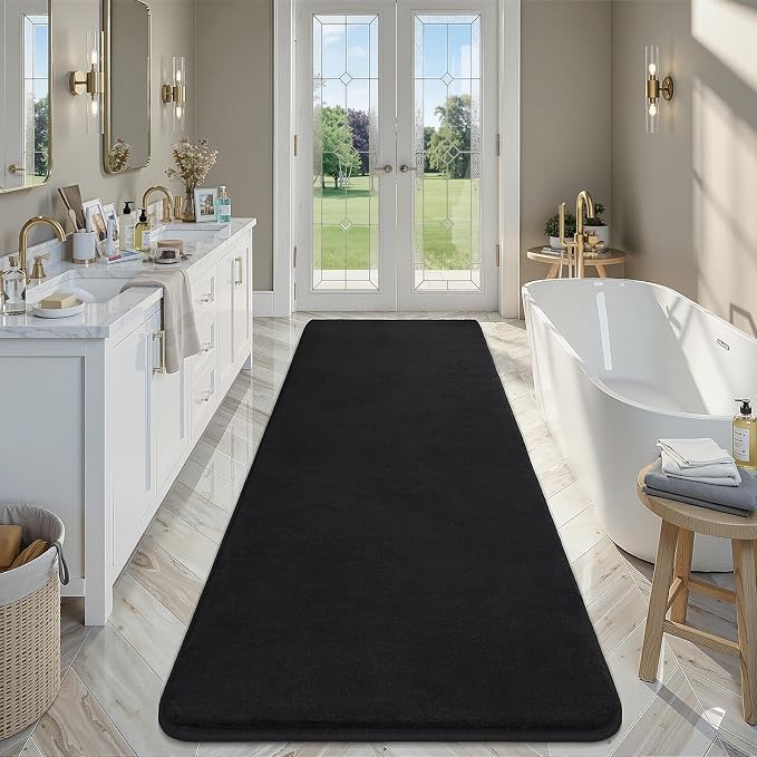 Amearea Modern Soft Hallway Runner Rug, 3x10 Feet Washable Long Runner Rugs | Black Fluffy Bedroom Bedside Rugs, Non Slip Memory Foam Rug Carpet for Hallway Entrance Kitchen Living Room Home Decor