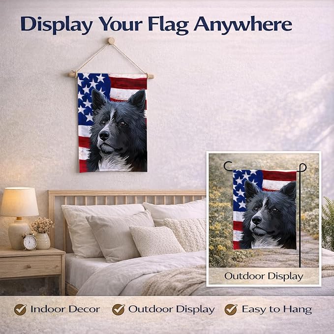Caroline's Treasures CK6586GF Karelian Bear Dog American Flag Garden Flag Mailbox Flag Decorative Yard Flag Banner Outside Patio Artwork Yard Flower Beds, Garden Size, Multicolor