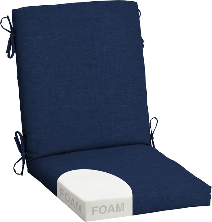 Arden Foam Patio Dining Outdoor Chair Cushions, 20 x 44, Premium High-Density Foam, Never Flattens, Weather-Proof for Outdoor Chairs, Sapphire Blue Leala