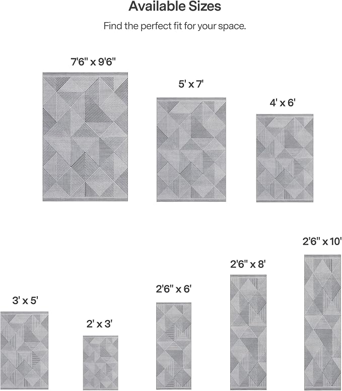 Machine Washable Area Rug - Living Room Bedroom Bathroom Kitchen Entryway Office - Padded Crease Free Stain Resistant Premium - Modern Geometric Contemporary - Miles - Gray 7'6" x 9'6"