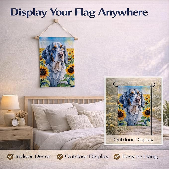 Caroline's Treasures DAC6075GF English Setter in Sunflowers Garden Flag Mailbox Flag Decorative Yard Flag Banner Outside Patio Artwork Yard Flower Beds, Garden Size, Multicolor