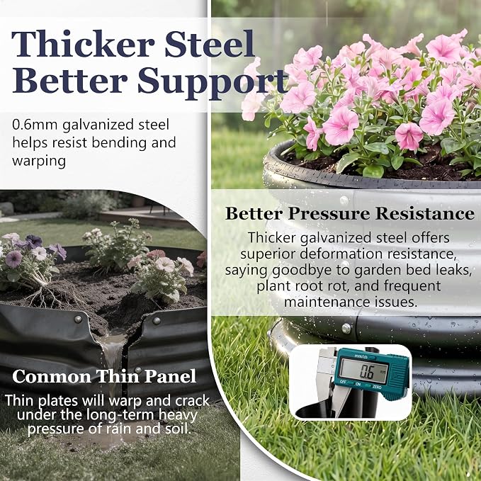 2 x 2 x 1 ft Round Raised Garden Bed, Black 1 Pack 0.6 mm Thick Galvanized Steel Planter Box with Double Layer Paint and Safety Edge Trim for Vegetables Flowers Herbs Outdoor Garden