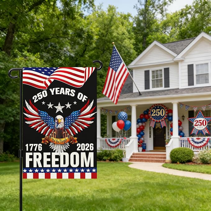 250 Anniversary Usa Garden Flags for Outside, 250 Anniversary USA Flag 1776-2026 Commemorative 4th of July Decorations Outdoor Yard Sign Banner Patriotic Decorations Double Sided Waterproof Flag with Eagle Design 250 Year American Flag 12x18 Inch