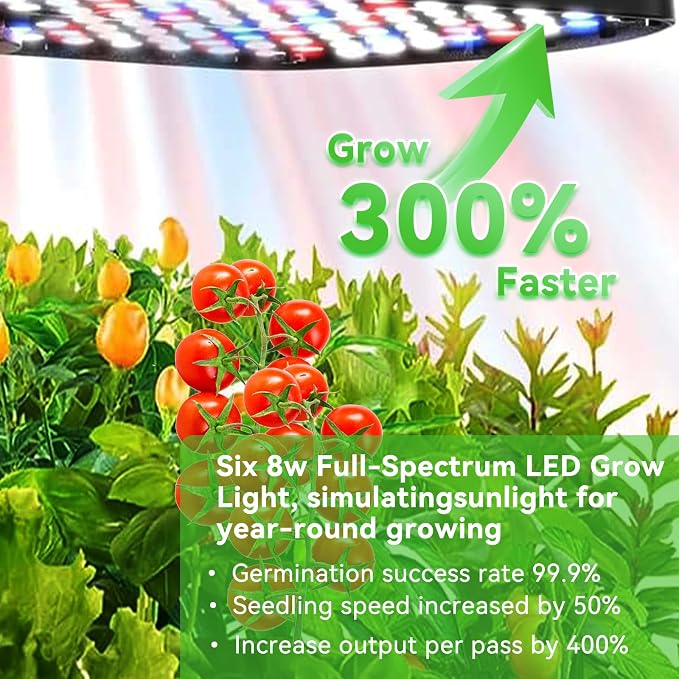 60 Pod Vertical Hydroponic System, Indoor Smart Garden | Full spectrum LED lights, auto water pump, 60 pod vertical tower, herbs, veggies, climbing plants, sponges, 21L tank