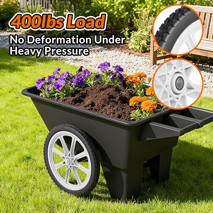 RONPOW 20 Inch Flat Free Wheelbarrow Wheels Compatible with rubbermaid Wheelbarrows Cart Tires, 5/8" Bearings and 3/4" Bearings, Replacement Wheelbarrow Wheels Garden Yard Carts, 400Lbs, 2Pack White