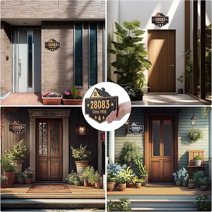 Personalized Address Plaque,Custom Address Sign for House,Home,Street, Yard, Garden,Apartment,Hotel,Office,Driveway Outside House Number Sign,STYLE 5