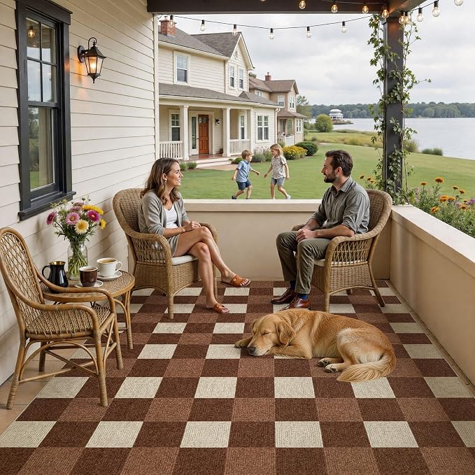 UERMEI 6x9 Outdoor Jute Area Rug Patio Neutral Washable Brown | Easy Non Slip Pet Friendly Indoor Farmhouse Carpet for Living Room Bedroom Dining Backyard