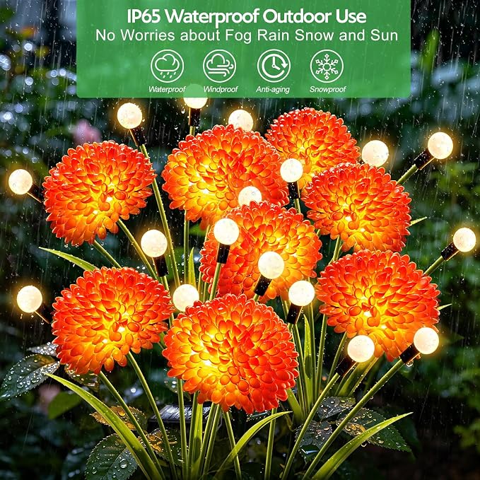 Solar Firefly Lights Outdoor Waterproof, 8 Pack Solar Flowers Swaying Lights with Flowers, Flower Light Garden Decor for Outside Yard Patio Halloween Christmas, Gifts for Women Grandma