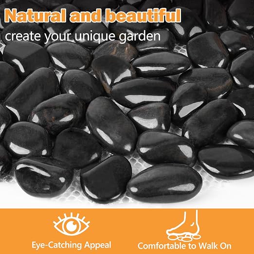 River Rock Stepping Stones Outdoor for Garden Walkway, 12 inch 6 Pcs Hexagon Shape Paver Step Stones Polished Pebble River Stone Mat for Yard Lawn Patio Pathway Walk Way - Black