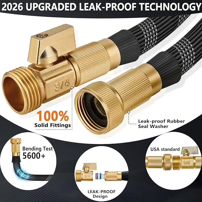 50 FT Non-Expandable Garden Hose, Lightweight Hose with 10 Function Spray Nozzle, Kink-Free Flexible Water Hose, Leak-Proof, 3/4'' Solid Connectors Garden Hose,Ultra Durable Garden Hoses