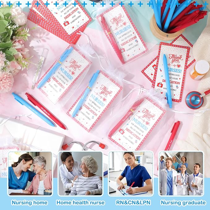 Marspark 30 Set Nurse Graduation Gift Bulk Nurses Ballpoint Pens and Greeting Cards with Bags Twist Ties for Nursing Student Medical Assistant Nurse Week Appreciation Hospital Clinic Staff Party Favor