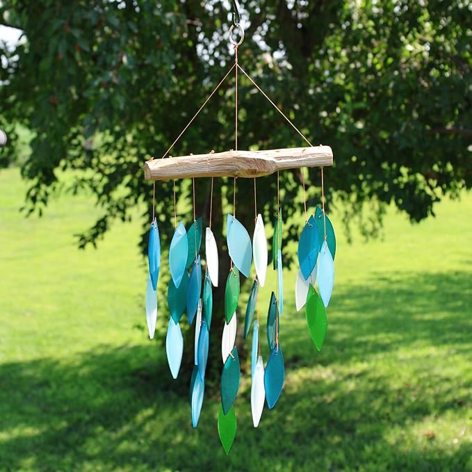 Blue Handworks Ocean Waterfall Glass Wind Chime | Handcrafted Waterfall Glass Wind Chime in Royal Blue, Sky Blue, Teal and Frosted White