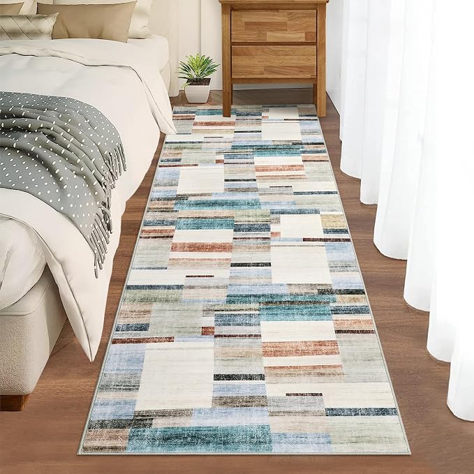 GarveeHome Washable Runner 2x6 Non Slip Kitchen Rugs Modern Geometric Hallway Rug Indoor Entryway Rug Farmhouse Soft Bath Mat Stain Resistant Carpet for Bedroom Laundry 2 ft x6 ft Multi