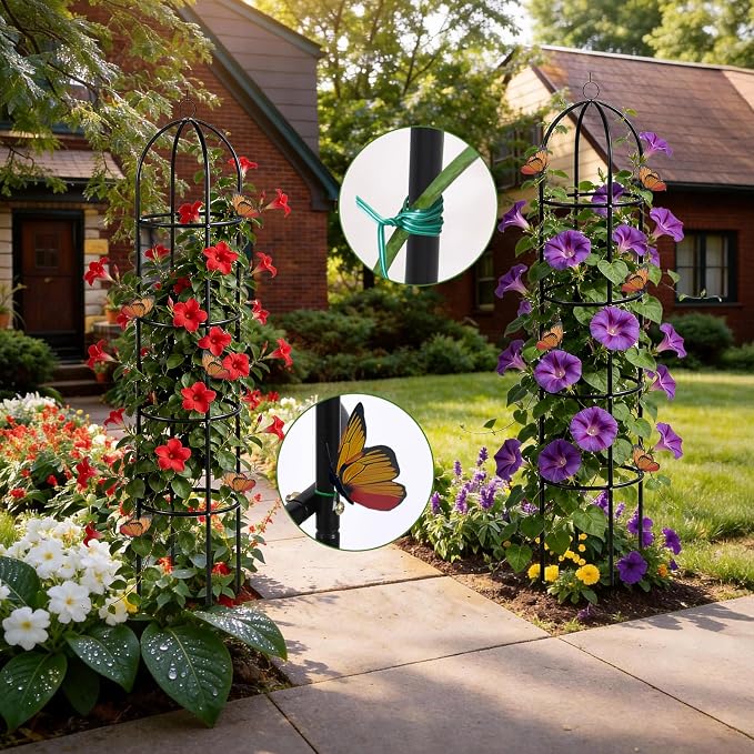 100% Metal Obelisk Garden Trellis 6.6 Feet Tall Sturdy Plant Support for Climbing Vines and Flowers Stands,1pc Upgrade Round Trellis for Pots Metal Plant Flower Trellises for Clematis Jasmine Outdoor