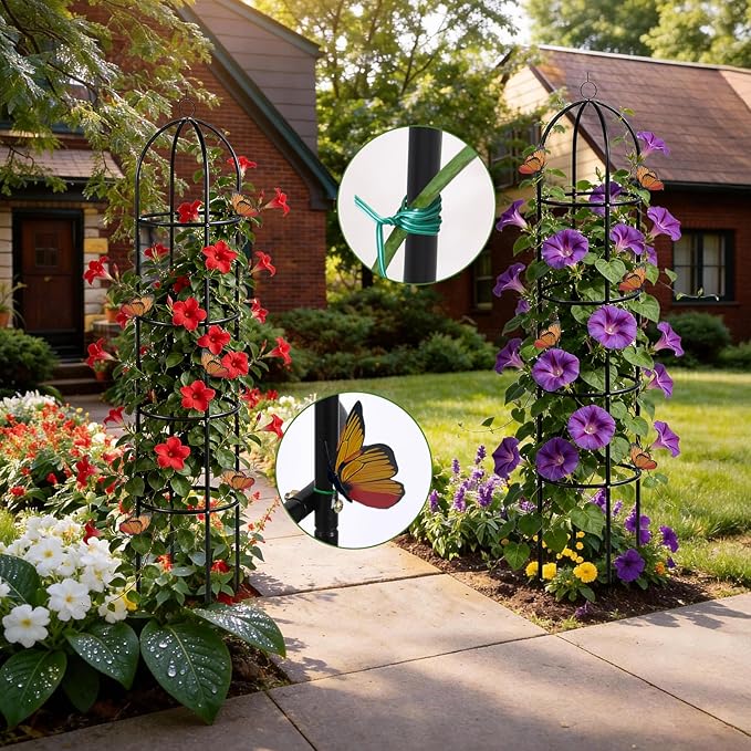 100% Metal Obelisk Garden Trellis 6.6 Feet Tall Sturdy Plant Support for Climbing Vines and Flowers Stands,2pc Upgrade Round Trellis for Pots Metal Plant Flower Trellises for Clematis Jasmine Outdoor