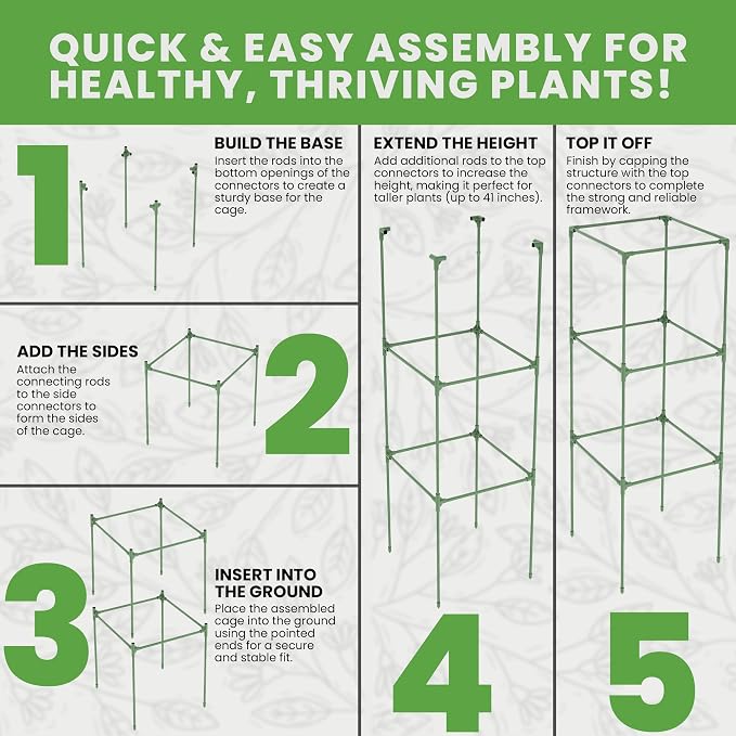 Tomato Cage Square - Large Trellis Stakes and Plant Support Structures for Vegetables and Climbing Plants - Tall Tomato Cages for Garden, Pots, Raised Garden Bed Outdoor Supplies (1 Pack - Up to 41")