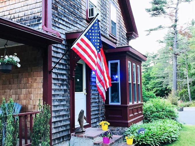 American Flag Pole Kit for House, 6FT Black Metal Pole with 3x5FT US Flag | Embroidered American Flag for House on 6 Feet Rust Proof Aluminum Pole with 360 Degree Rotation Tangle Free Design