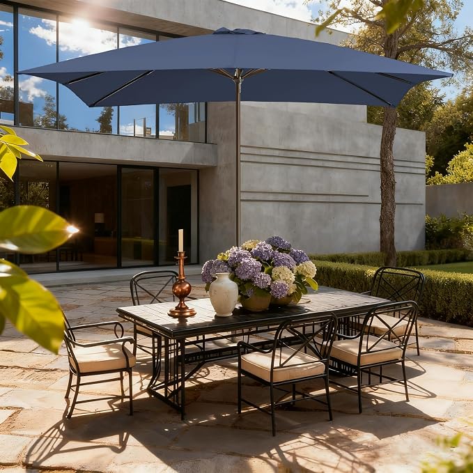 8x10FT Rectangular Patio Umbrella with Crank Lift for Garden,UV Protection Outdoor Umbrella for Deck,Pool and Yard,Navy