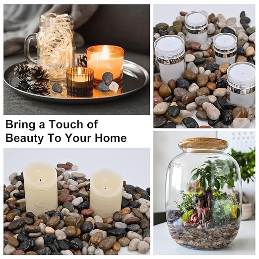 20Ib Rain Forest Rocks- Decorative Pebbles for Plants- River Rocks for Outdoor Landscaping- 0.3"-0.8" inch High Polished Stones for Aquarium, Terrarium,Vases, Home Decor