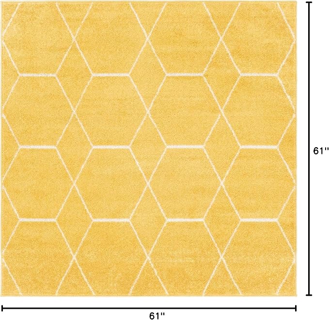 Unique Loom Trellis Frieze Collection Area Rug - Geometric (5' Square, Yellow/ Ivory)